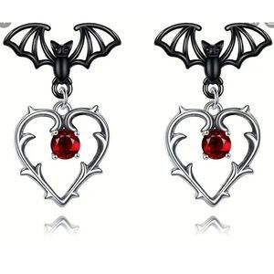 New! Gothic Bat Heart Dangle Earrings Jewelry Horror!